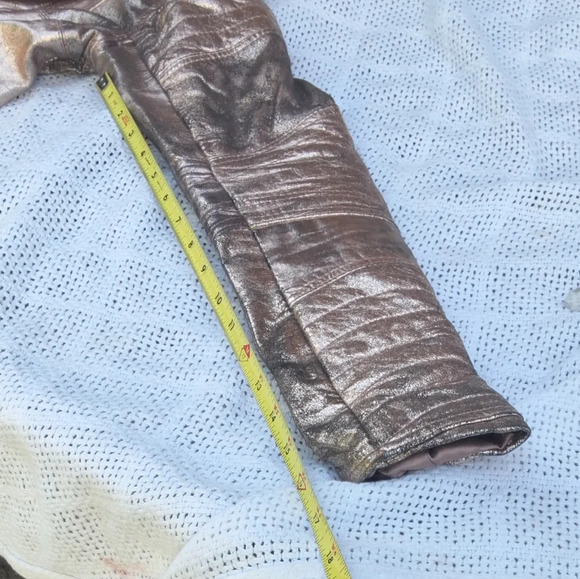 River Island Distressed Rose/ Gold leather bomber jacket S UK8 - Picture 12 of 14